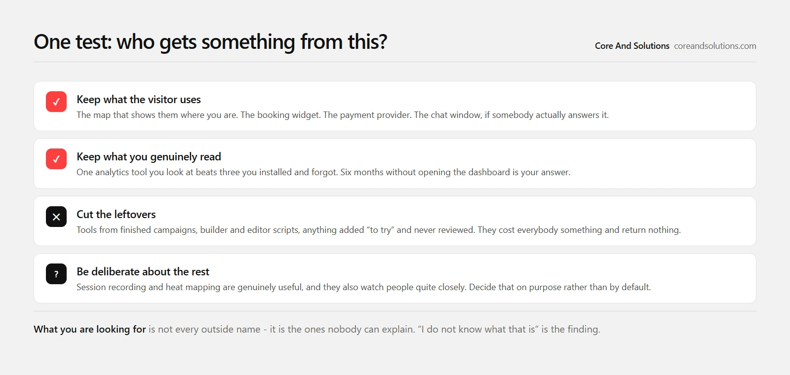 A test for deciding which third-party scripts to keep on a website and which to remove