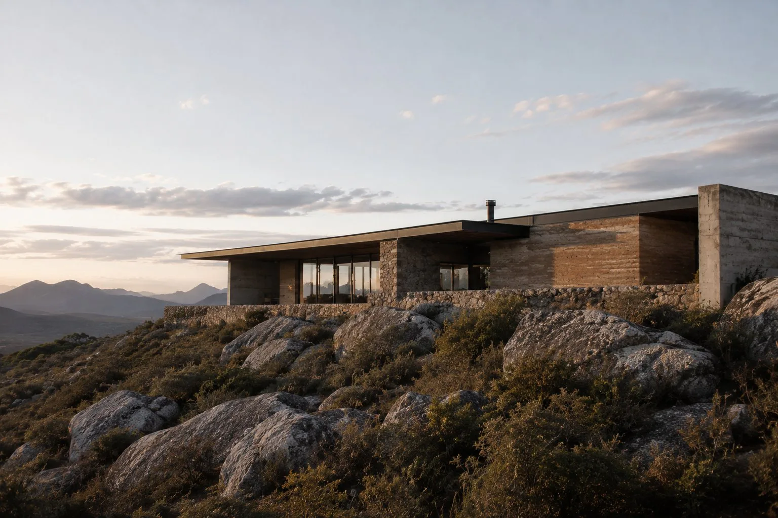House built on the ridge of hillside 