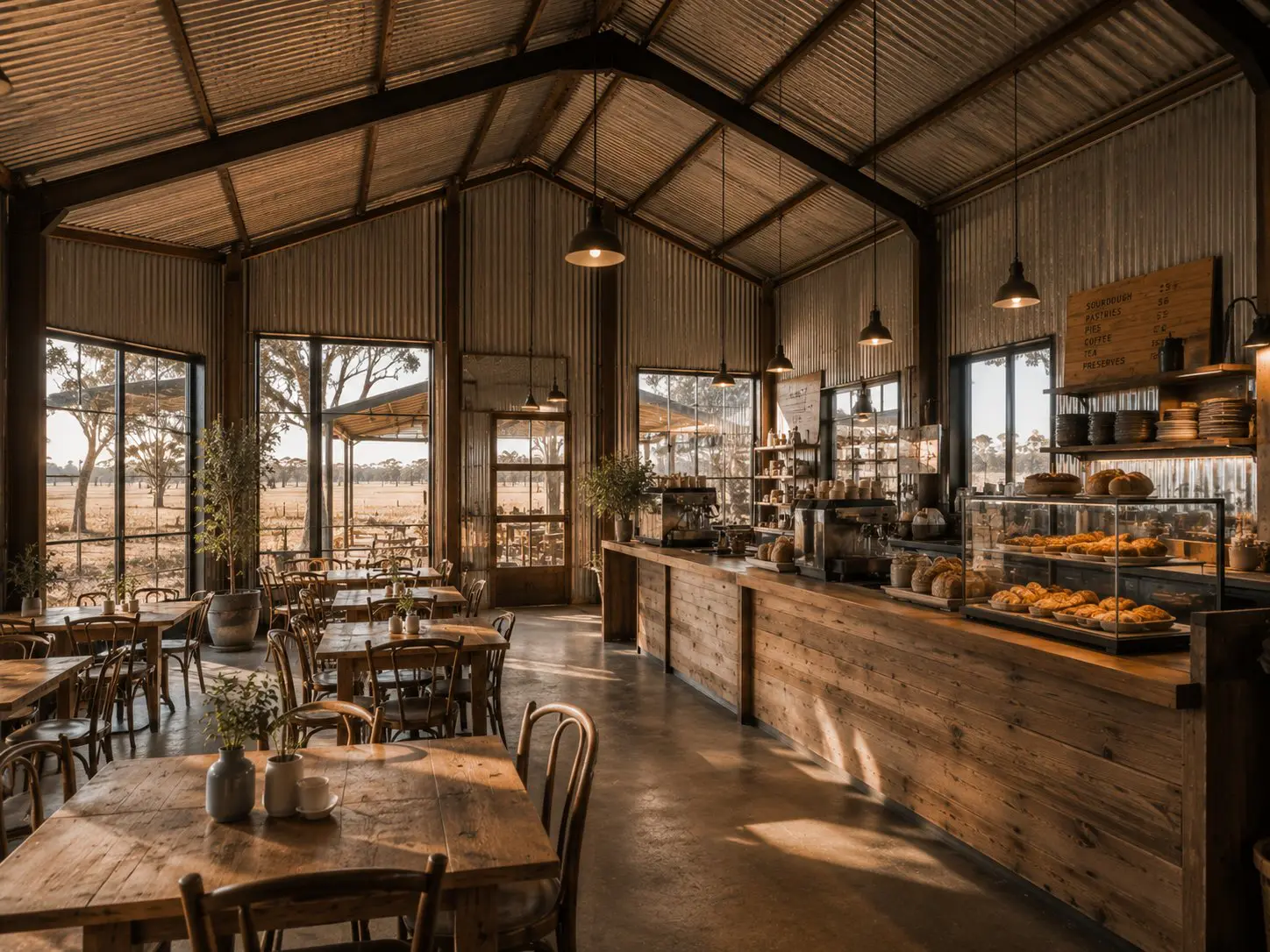Bakery business counter with warm lighting 