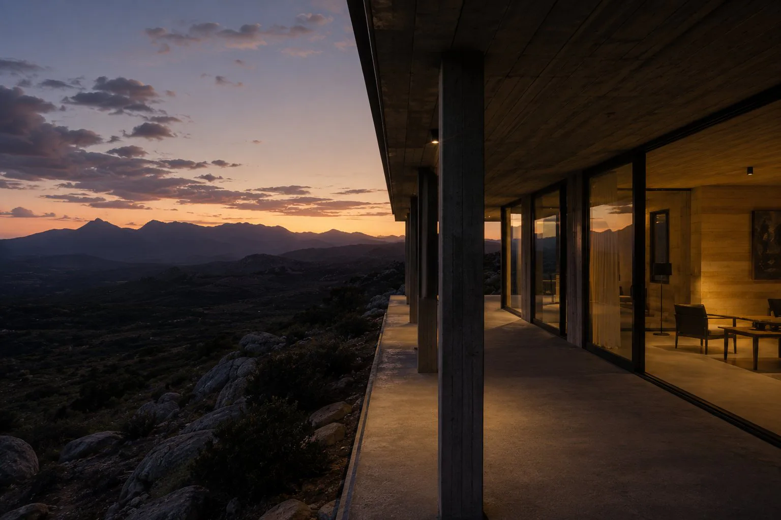 View from veranda at sunset 